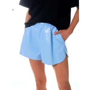 Grey Lab High-Waisted Blue Faux Leather Shorts - Medium